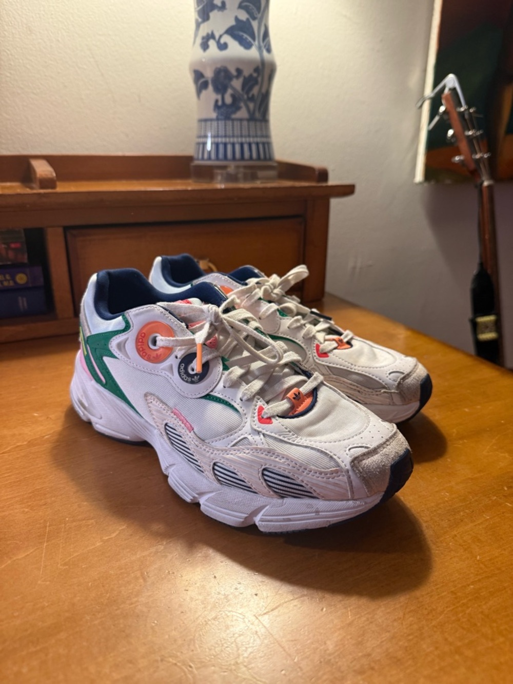 Adidas Falcon Sneakers white with multi color chunky dad shoes (size 9)